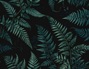 Fototapeta premium Lush fern fronds on dark background a natural and calming botanical composition for wellness and beauty concepts.