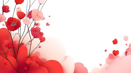 Romantic Red and Pink Floral Hearts with Soft Shapes