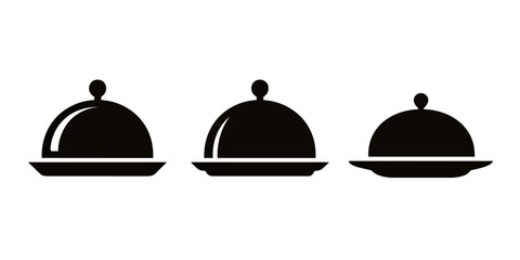 Obraz premium Three black serving cloche icons with different designs on a white background