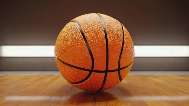 basketball on the floor rotating slow motion.ai 