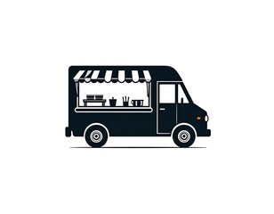 Silhouette of a food truck with awning, serving essentials visible