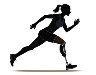 Silhouette of female athlete with prosthetic leg sprinting