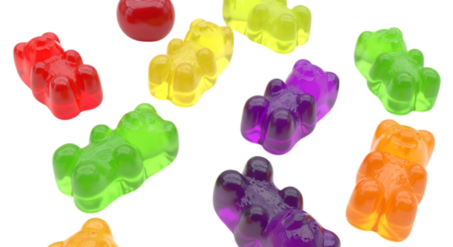 Colorful Gummy Bear Candy Delightful Assortment of Flavors on Dark Backdrop