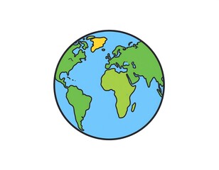 Fototapeta premium Simplified colorful cartoon globe with continents, oceans, and a stark white background