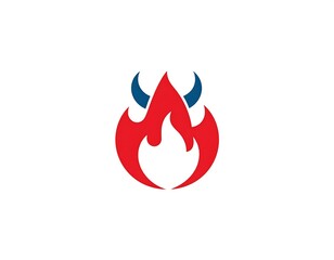 Stylized flame with horns, fiery red color, simple vector graphic