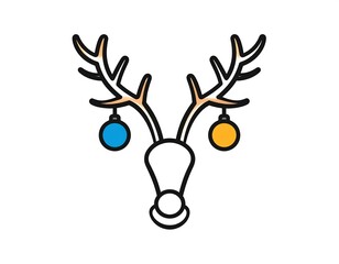 Stylized reindeer head with antlers and hanging ornaments