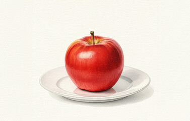 Illustration of a red apple on a white plate