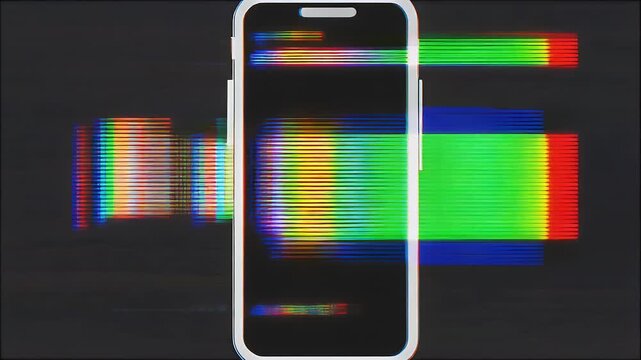 Phone with red pixelated & lines background