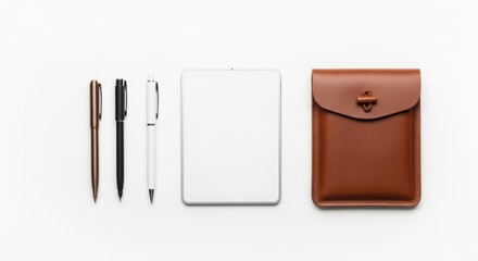 Minimalist stationery set with pens notebook and leather case