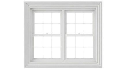 Double hung window with decorative white trim isolated on black background