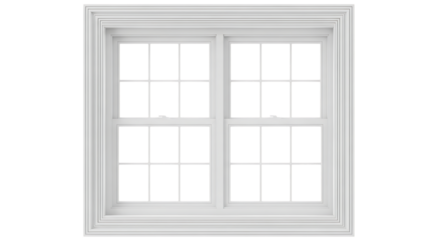 Double hung window with decorative white trim isolated on black background