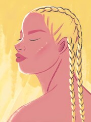 Woman portrait blonde braids hairstyle beauty fashion model art illustration drawing design style trend
