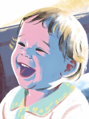 Happy baby illustration laughing child portrait cute infant toddler joy innocence artwork digital art smile