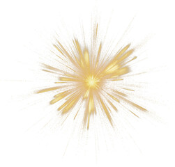 Golden burst with radiant streaks and particles, resembling a festive firework or light explosion.