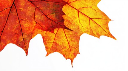 Obraz premium Vibrant Autumn Leaves with Rich Orange and Yellow Hues Isolated on White Background Perfect for Seasonal Themes and Nature Inspired Projects