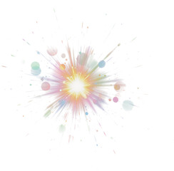 Multicolored light burst fireworks with sparkles radiating from center, evoking celebration and creative energy.