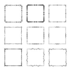 Set Black Simple Line Frame Collection Doodle Square Floral Frame Elements Vector Design Style Sketch Isolated Illustration For Banner