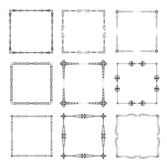 Set Black Simple Line Frame Collection Doodle Square Floral Frame Elements Vector Design Style Sketch Isolated Illustration For Banner