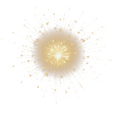 Radiant golden burst with sparkling rays, resembling a firework or star explosion on transparent background.