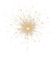 Radiant golden burst with sparkling rays, resembling a firework or star explosion on transparent background.
