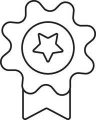 A simple black and white line art icon of an award medal with a star.