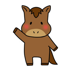 手を挙げてあいさつをする馬