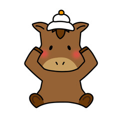 頭に鏡餅を置いている馬