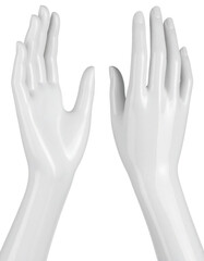 A set of 3D glossy white mannequin hands, jewelry display, isolated on transparent background, PNG