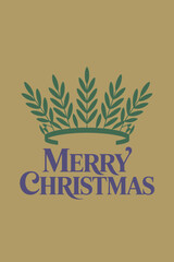 Elegant Merry Christmas Laurel Wreath with Crown Illustration