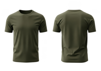 Olive short sleeve shirt front and back isolated on transparent background