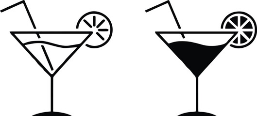 cocktail glass vector illustration two glasses with straw and slice