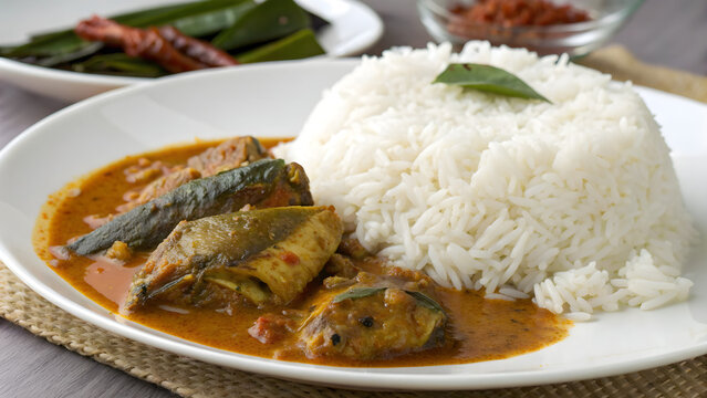 Savory beef rendang with fluffy white rice
