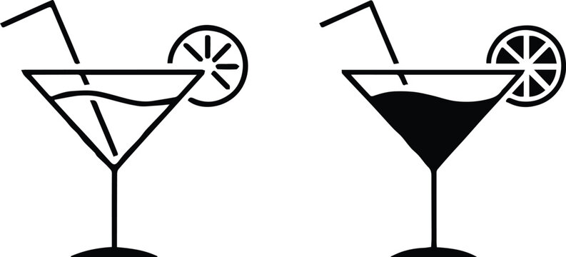 cocktail glass vector illustration two glasses with straw and slice