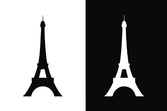 eiffel tower icon set black on white and white on black vector