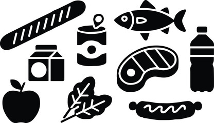 food icon collection simple line art grocery and kitchen symbols