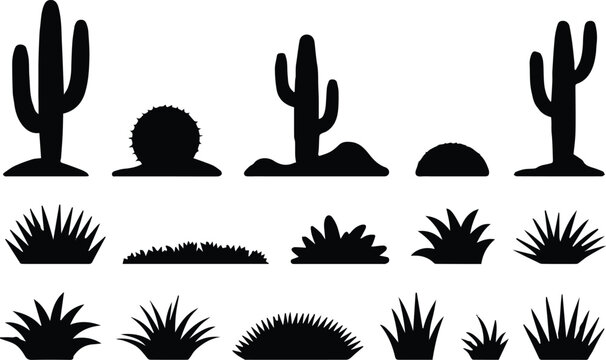 cactus desert flora silhouettes pack for illustration use