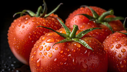 Fresh ripe tomatoes with water droplets close up