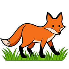 Obraz premium Cartoon fox walking on green grass in daylight