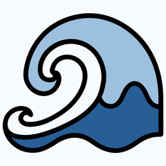 Cartoon wave in shades of blue with a black outline