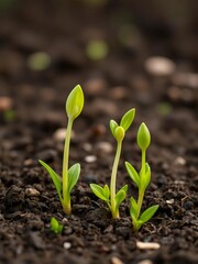 Lush green sprouts emerging from rich soil, symbolizing growth and nature's bounty,  cultivation,  green
