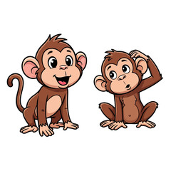 Two cute cartoon monkeys vector illustration
