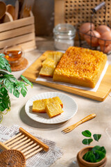 Bika ambon or golden cake or golden kuih bingka in Singapore, is an Indonesian dessert