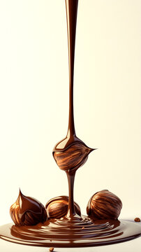 Close Up of Hazelnuts Drizzled with Flowing Chocolate