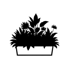 Potted plants and flowers silhouette vector