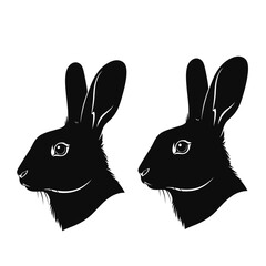 Black rabbit head silhouettes vector illustration