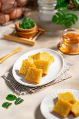 Bika ambon or golden cake or golden kuih bingka in Singapore, is an Indonesian dessert