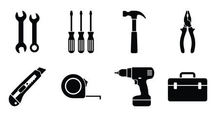 Fototapeta premium Vector Graphic Toolkit: Essential Handyman Tools in Black and White Style