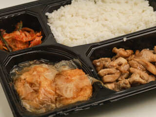 Chicken teriyaki bento set on white background