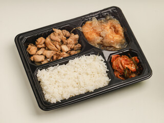 Chicken teriyaki bento set on white background