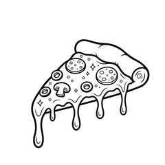 Melting Cheese Pizza Slice Line Art Illustration